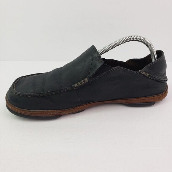 Olukai Moloa Mens Size 8.5 Black Leather Casual Loafer Shoes 10128 4033 main image 6